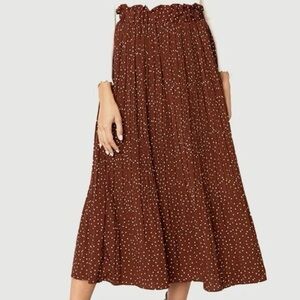 EXLURA Womens High Waist Polka Dot Pleated Skirt Midi Swing Skirt with Pockets
